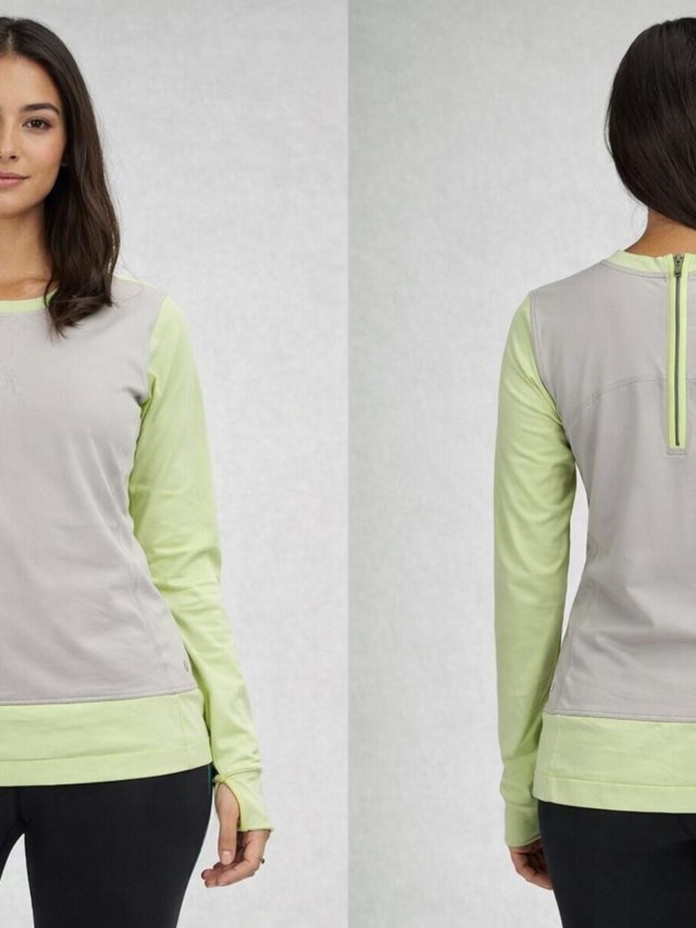 lululemon athletica Light Green and Gray Layered Long-Sleeve Top